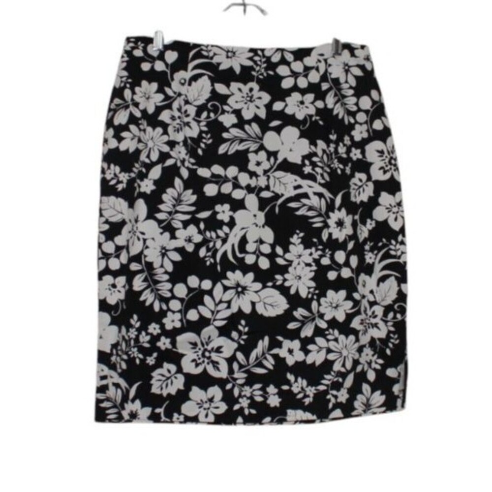 Vintage Intriguing Threads Skirt Flower Black White Floral Back Zip A-Line Sz 14